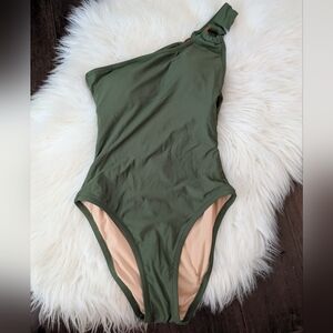 J. Crew Olive Green One-Shoulder Swim One Piece